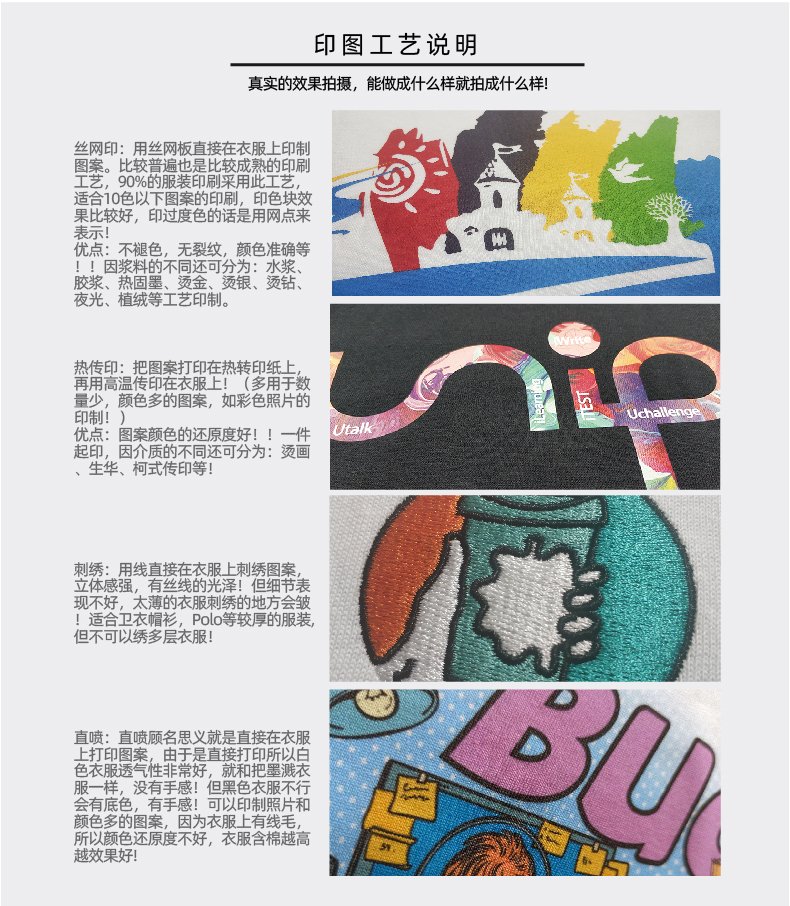 丝网印热转印刺绣直喷四种工艺说明与实拍样