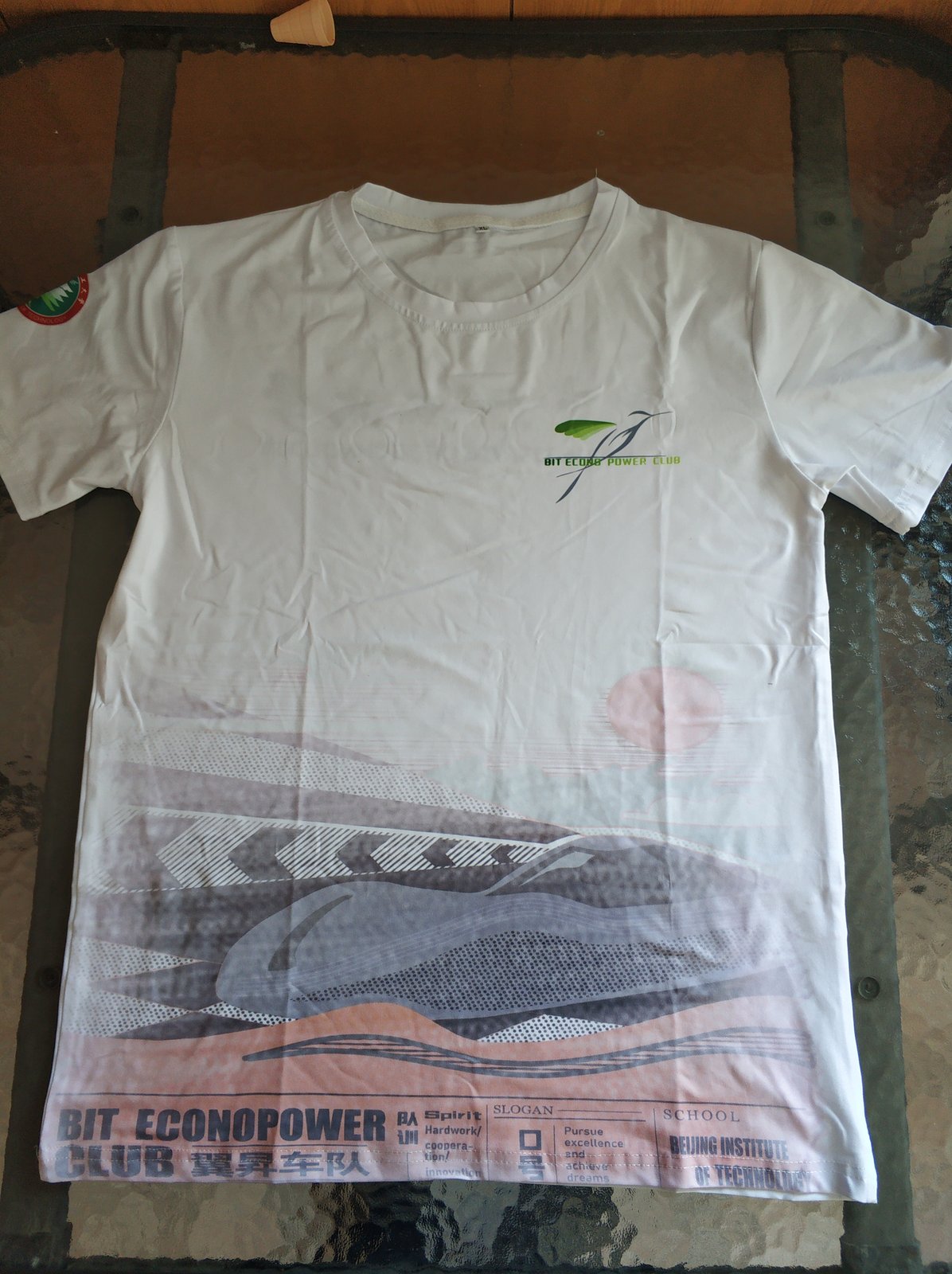 白色队服T恤满印赛车图案翼昇车队字样